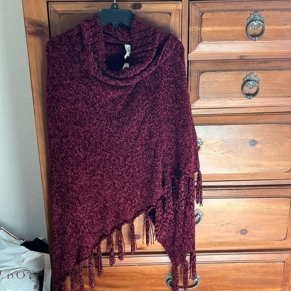 NWT Pinklicious Burgundy Poncho One Size 100% Polyester
